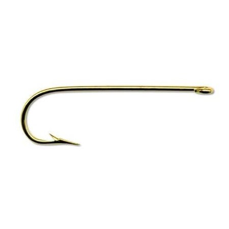 Mustad Aberdeen Hook Size 1, Round Bend, Light Wire Ringed Eye, 24Kt Gold, 10PK 3261-GL-1-10